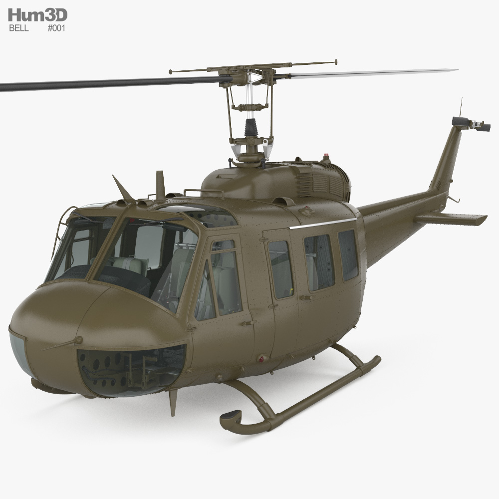 Bell UH-1 Iroquois with HQ interior 3d model