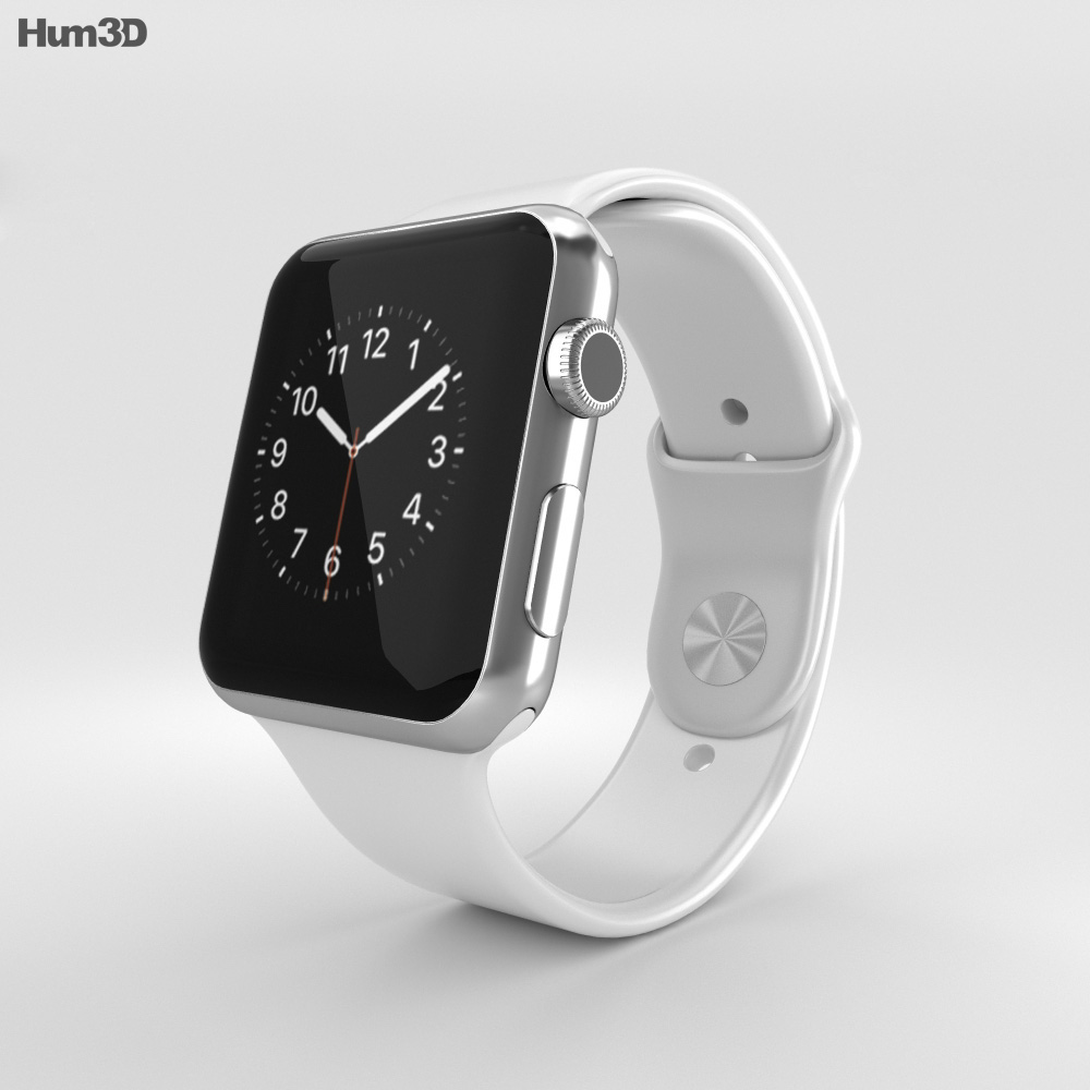 Apple Watch 42mm Stainless Steel Case White Sport Band 3D model ...