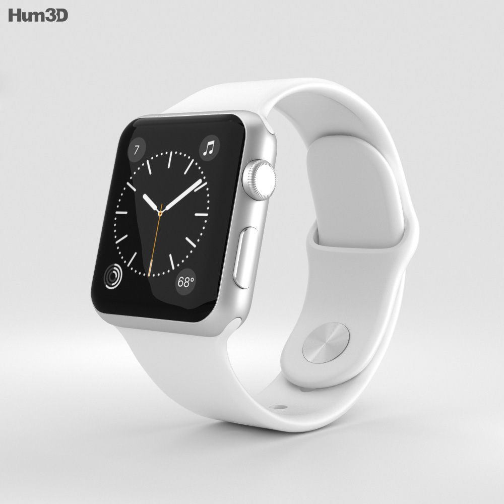 Apple Watch Series 2 38mm Silver Aluminum Case White Sport Band 3D model  download