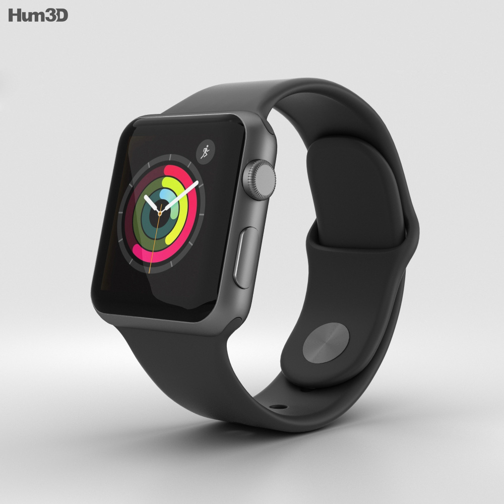 Apple Watch Series 2 38mm Space Gray Aluminum Case Black Sport Band 3D  model download