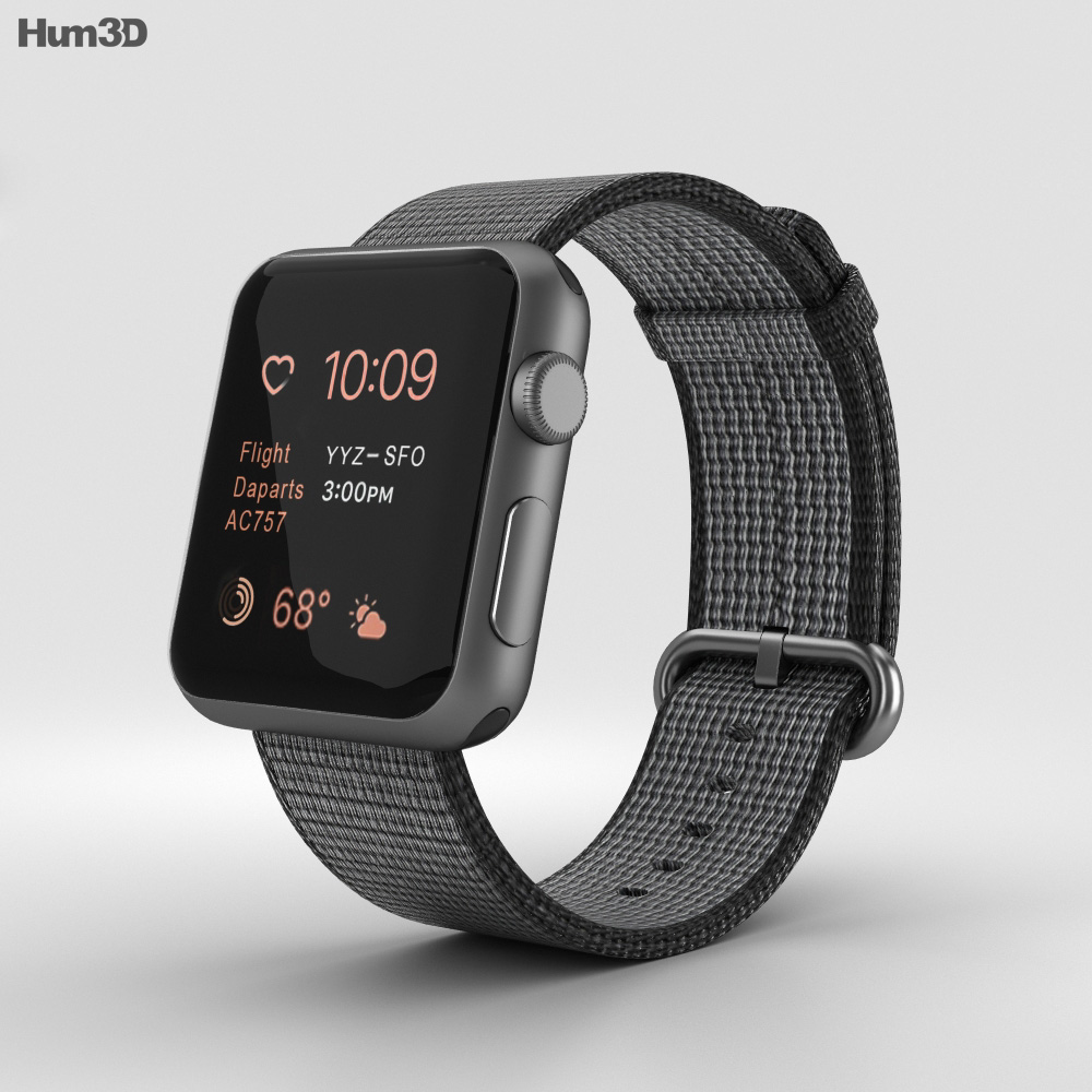 Apple Watch Series 2 38mm Space Gray Aluminum Case Black Woven Nylon 3Dモデル  download