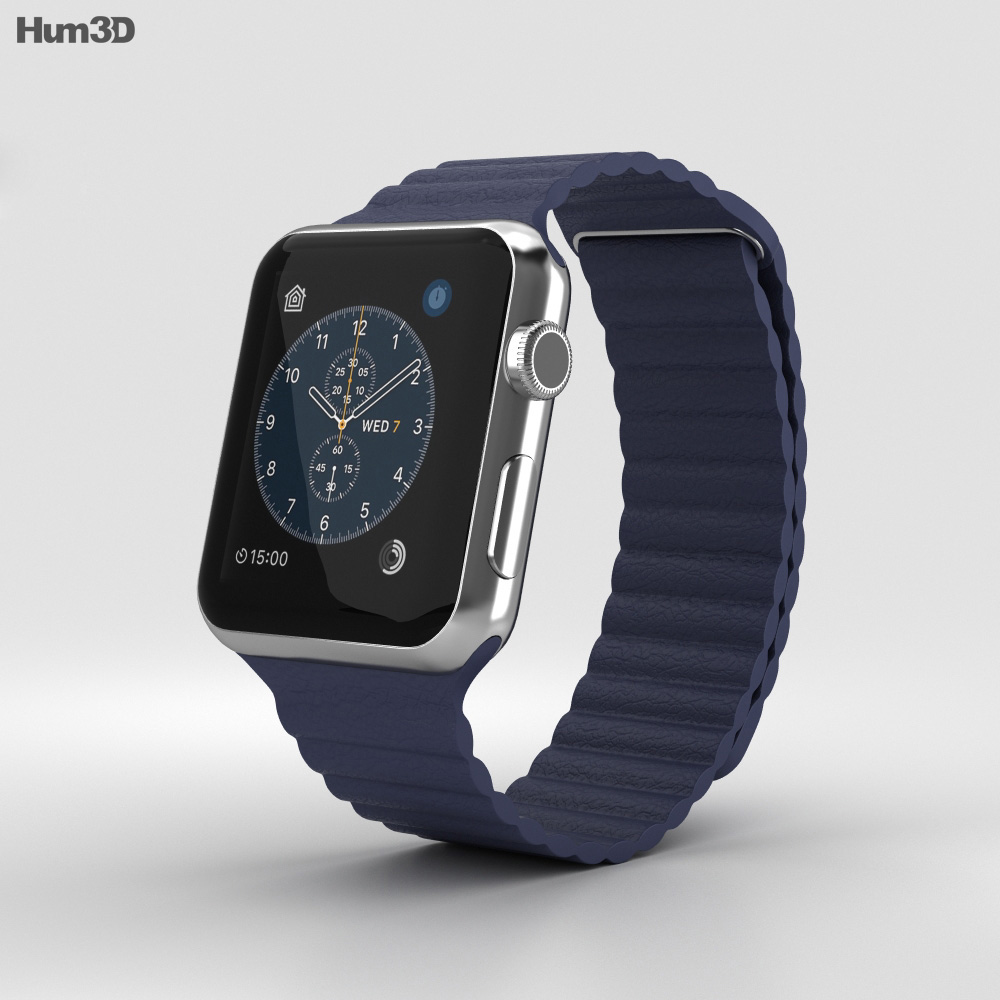 Apple Watch Series 2 42mm Stainless Steel Case Midnight Blue Leather Loop Modelo 3d