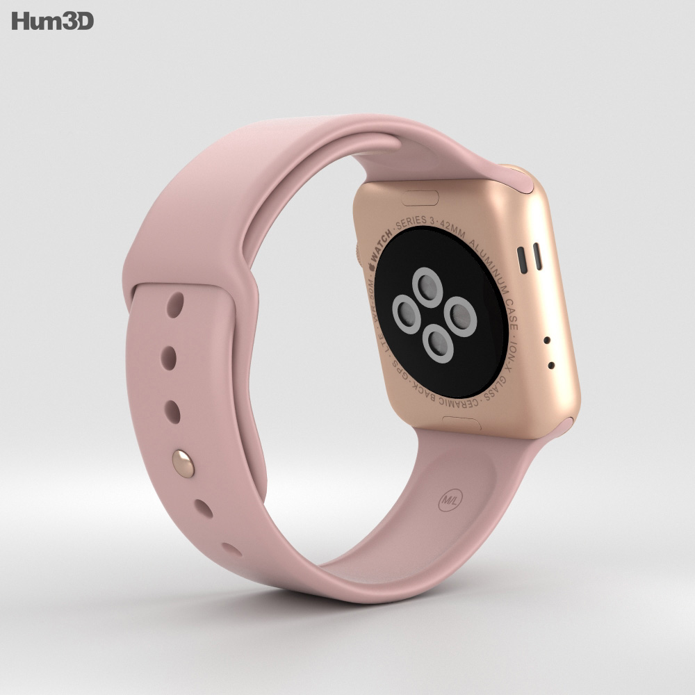 Apple Watch Series 3 42mm GPS + Cellular Gold Aluminum Case Pink Sand Sport  Band 3Dモデル download