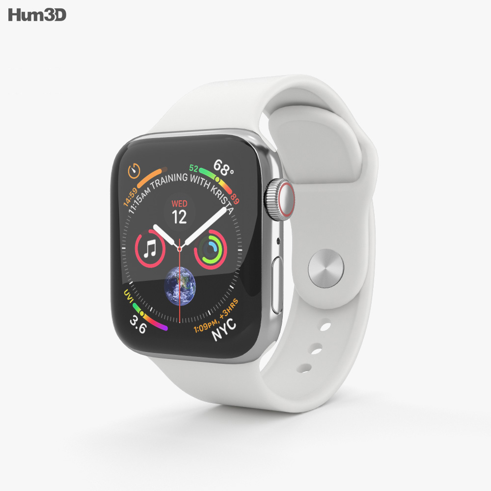 Apple Watch Series 4 40mm Stainless Steel Case with White Sport Band 3D模型