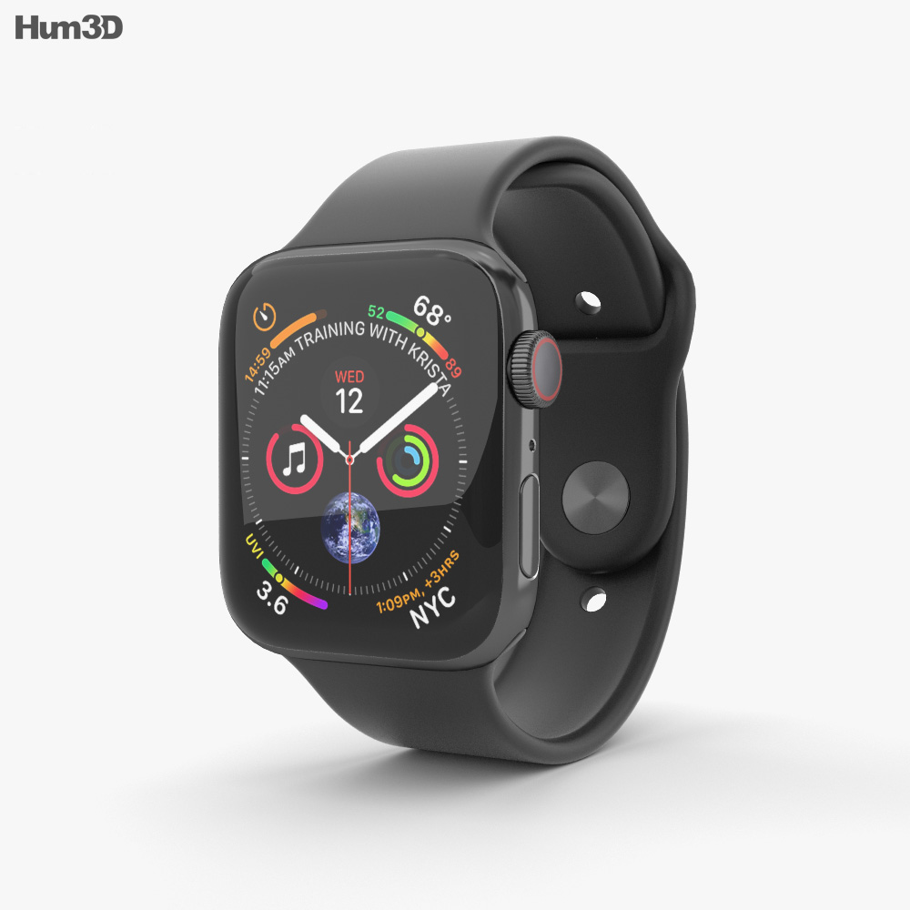 Apple Watch Series 4 44mm Space Black Stainless Steel Case with Black Sport  Band 3D model download