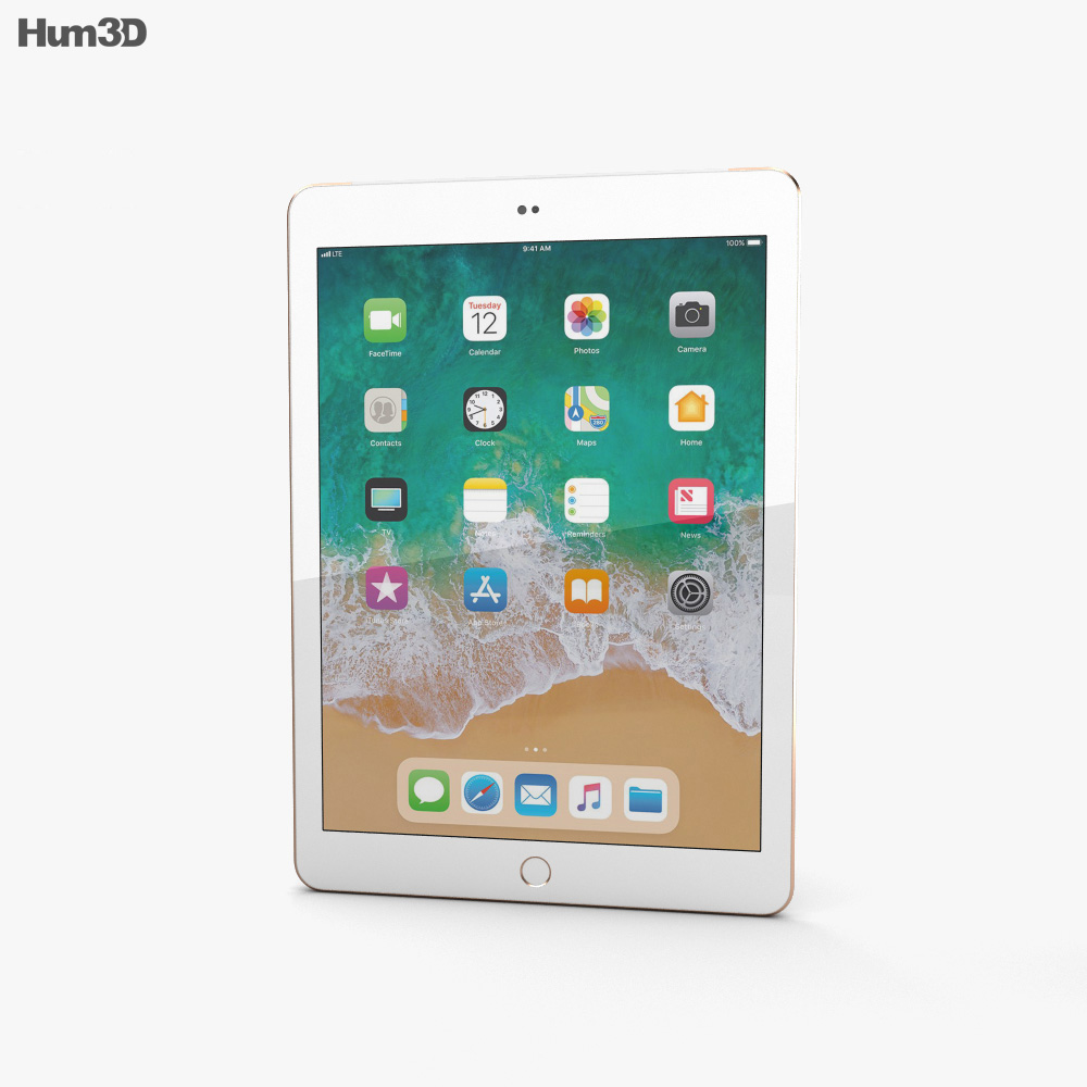 Apple iPad 9.7-inch (2018) Cellular Gold Modèle 3D - Télécharger  Électronique on