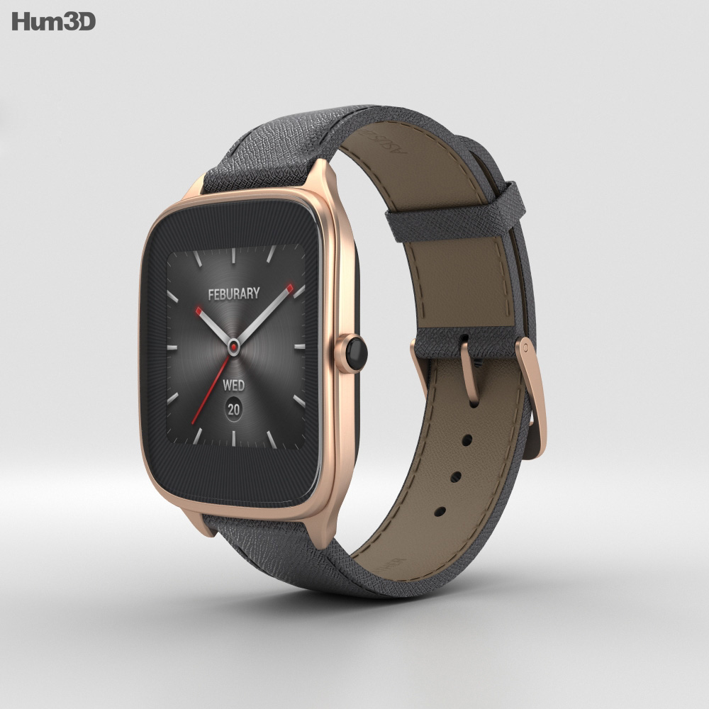 Asus Zenwatch 2 1.63-inch Rose Gold Case Taupe Leather Band 3D model  download