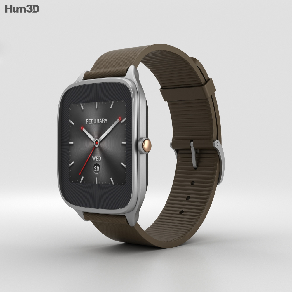 Asus Zenwatch 2 1.63-inch Silver Case Brown Rubber Band 3D模型
