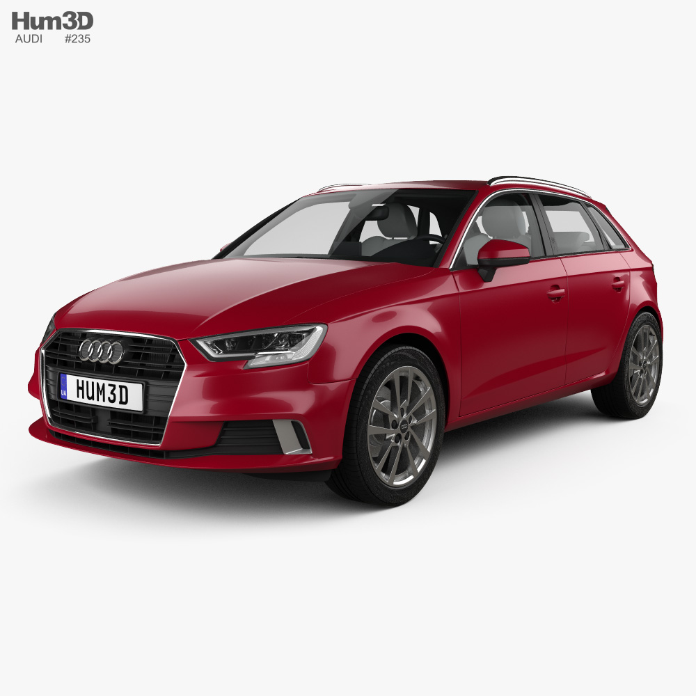 Audi A3 sportback с детальным интерьером 2019 3D модель
