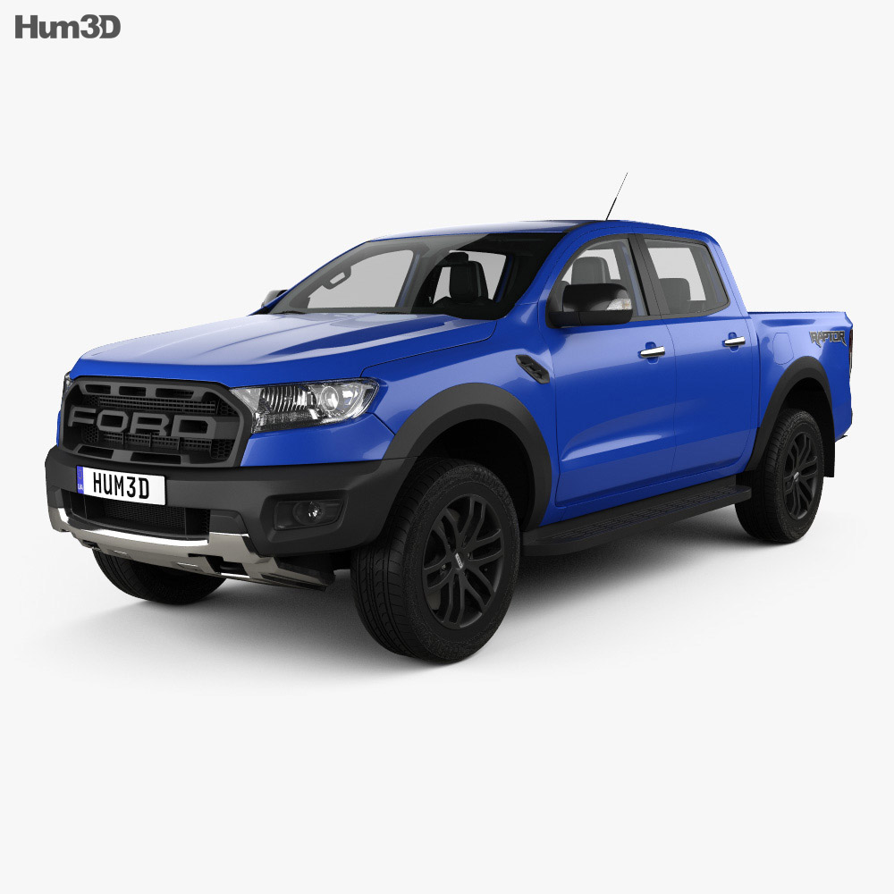 Ford Ranger Double Cab Raptor with HQ interior and engine 2018 3d model