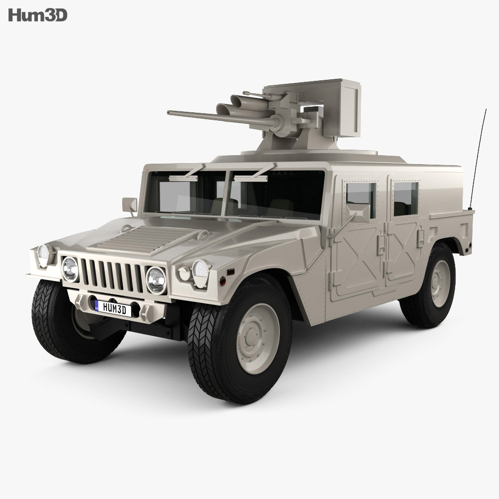 Hummer H1 M242 Bushmaster з детальним інтер'єром 2011 3D модель