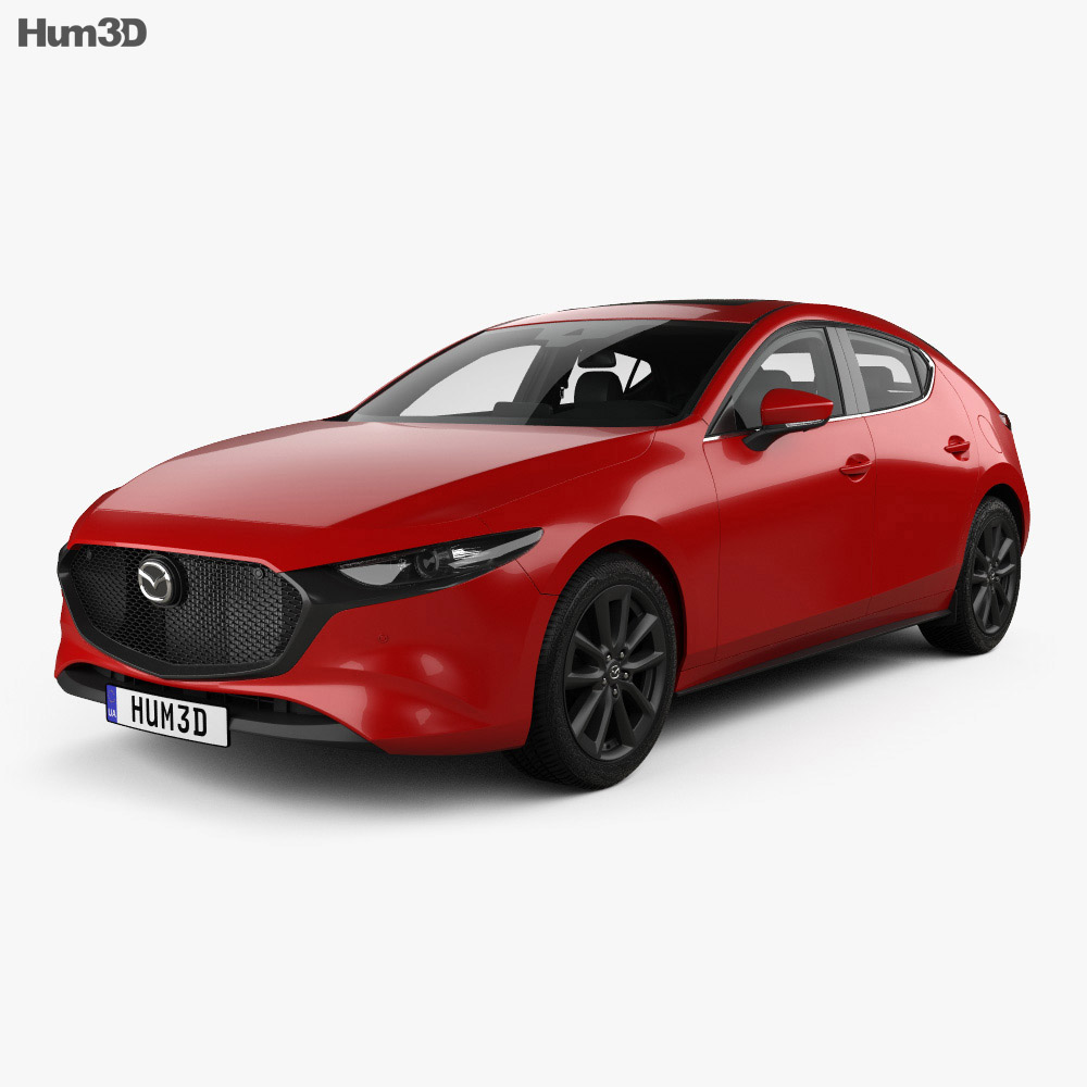 Mazda 3 Fließheck mit Innenraum und Motor 2023 3D-Modell
