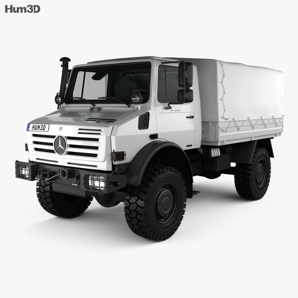 Mercedes-Benz Unimog U4000 Flatbed Canopy Truck 2000 3D 모델 