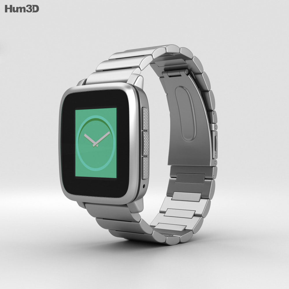 Pebble Time Steel Silver Metal Band 3D 모델 